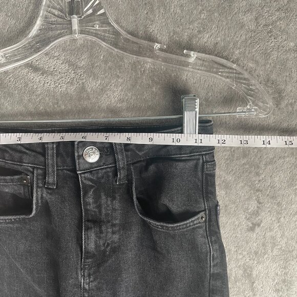 ZARA High Rise Straight Leg Jeans Women’s 0 Black Denim Raw Hem Y2K Dark Grunge - Picture 4 of 7